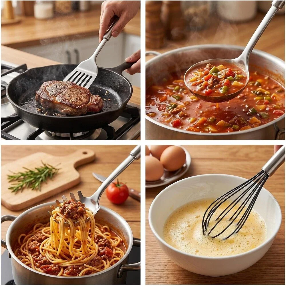 8 Pc Metal Cooking Utensils Set Heat Resistant Dishwasher Safe Kitchen Tools
